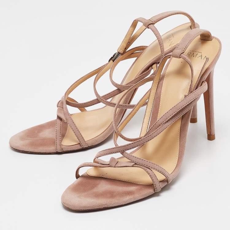 Pre Owned Alexandre Birman Pink Suede Bow Strappy Sandals Size 38
