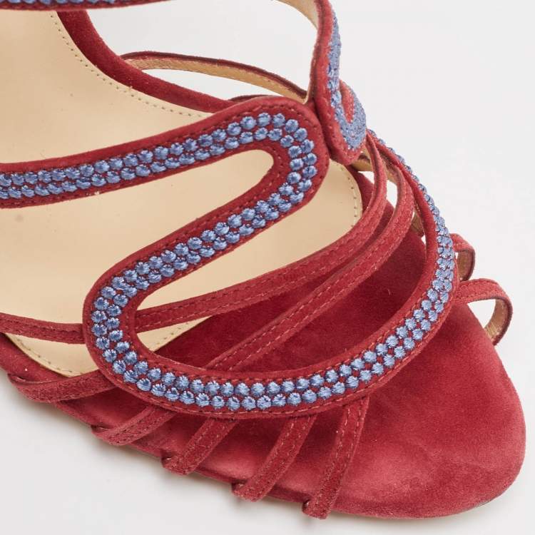 Pre Owned Alexandre Birman Burgundy Suede Ankle Strap Sandals Size 40