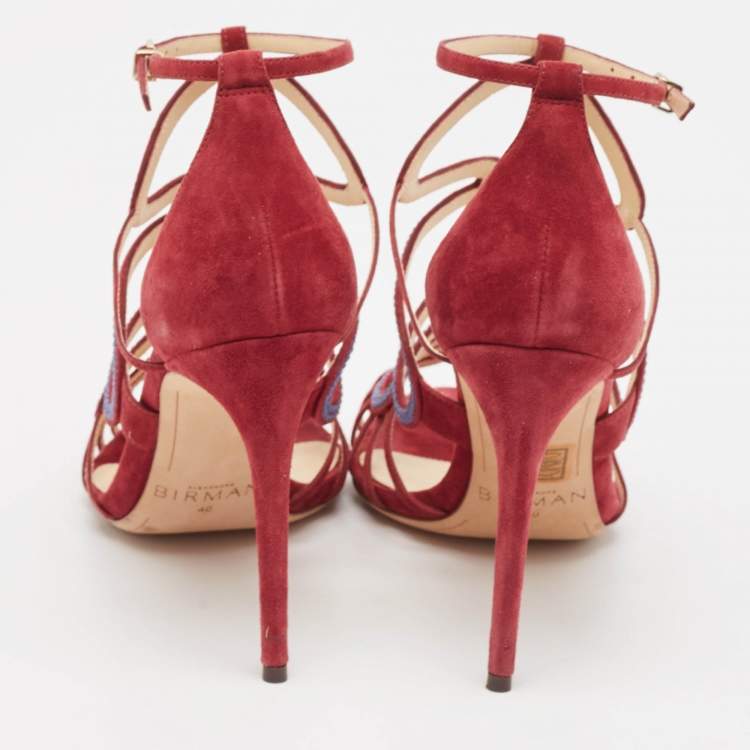 Pre Owned Alexandre Birman Burgundy Suede Ankle Strap Sandals Size 40
