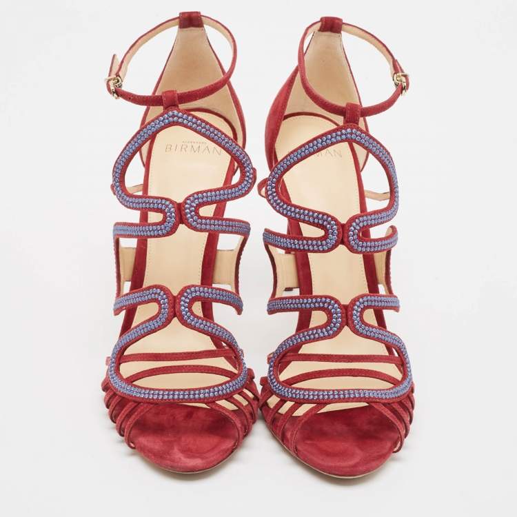 Pre Owned Alexandre Birman Burgundy Suede Ankle Strap Sandals Size 40