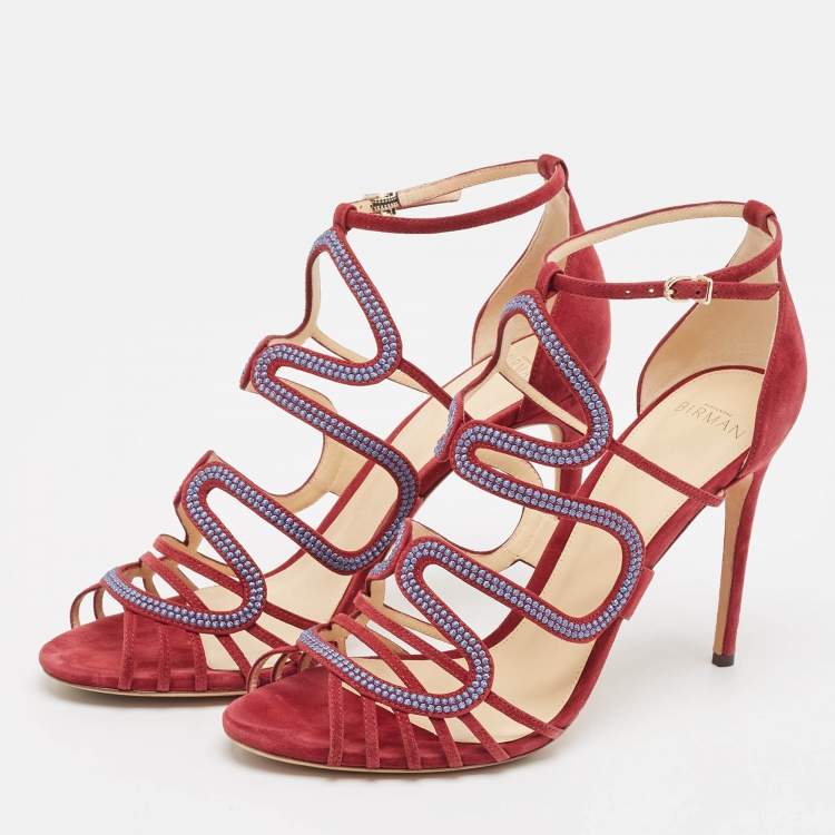 Pre Owned Alexandre Birman Burgundy Suede Ankle Strap Sandals Size 40