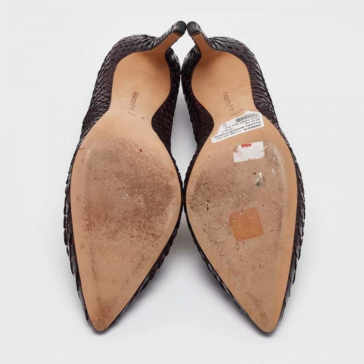 Pre Owned Alexandre Birman Dark Burgundy Python Pointed Toe Pumps Size 40