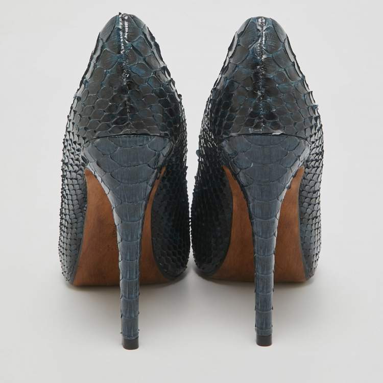 Pre Owned Alexandre Birman Navy Blue Python Leather Platform Pumps Size 40