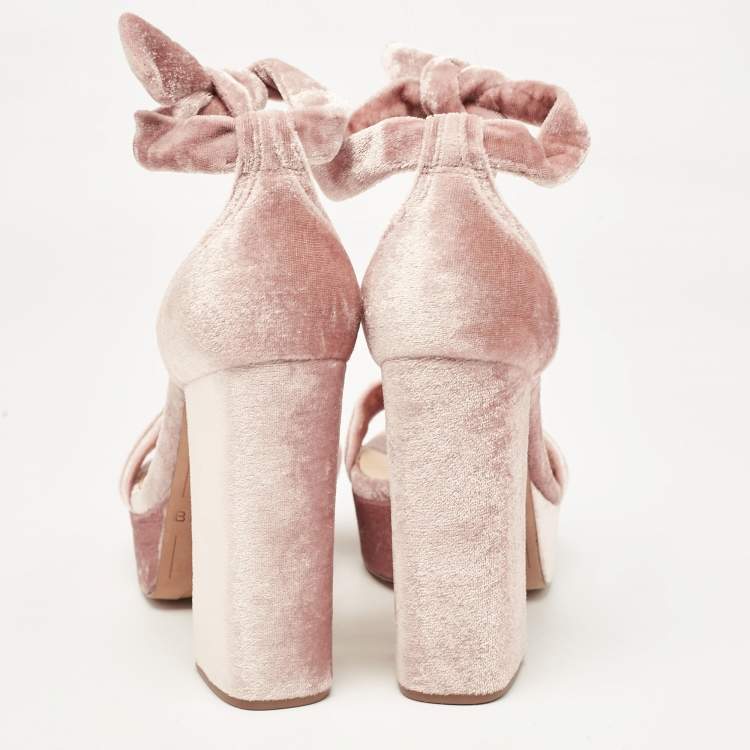 Pre Owned Alexandre Birman Pink Velvet Celine Platform Ankle Tie Sandals Size 39