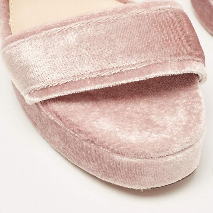Pre Owned Alexandre Birman Pink Velvet Celine Platform Ankle Tie Sandals Size 39