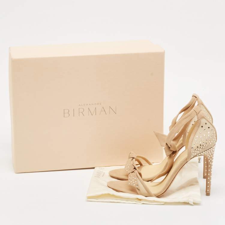 Pre Owned Alexandre Birman Beige Mesh and Suede Embellished Clarita Sandals Size 37