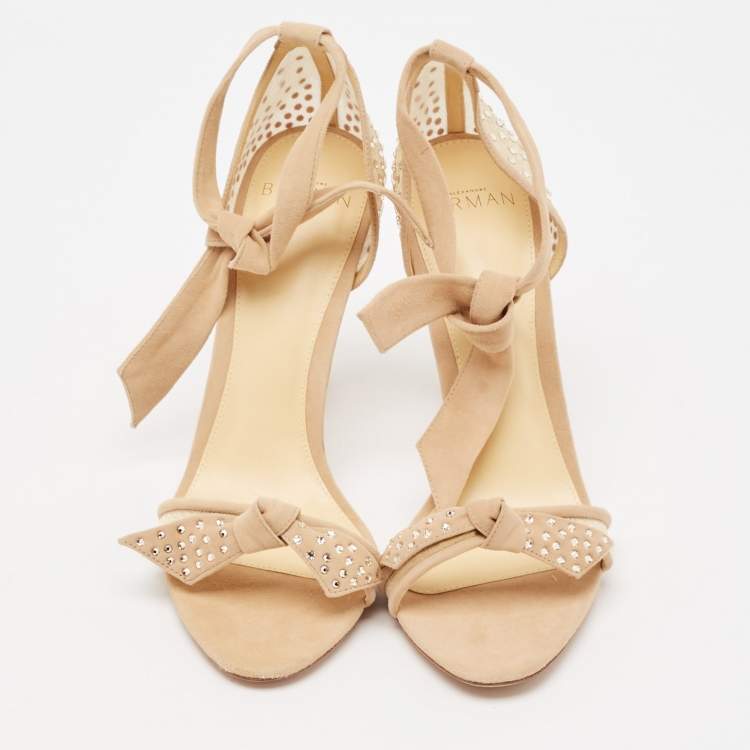 Pre Owned Alexandre Birman Beige Mesh and Suede Embellished Clarita Sandals Size 37