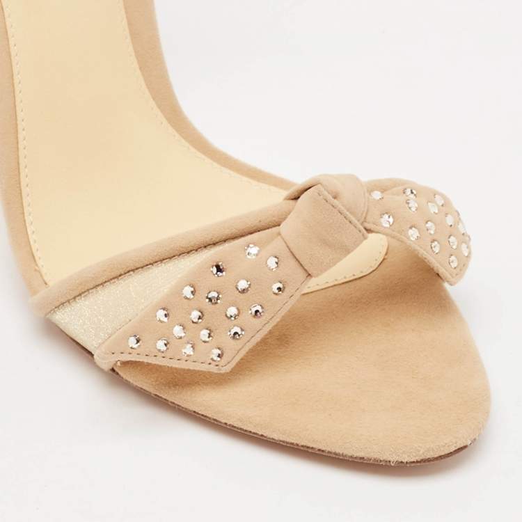 Pre Owned Alexandre Birman Beige Mesh and Suede Embellished Clarita Sandals Size 37