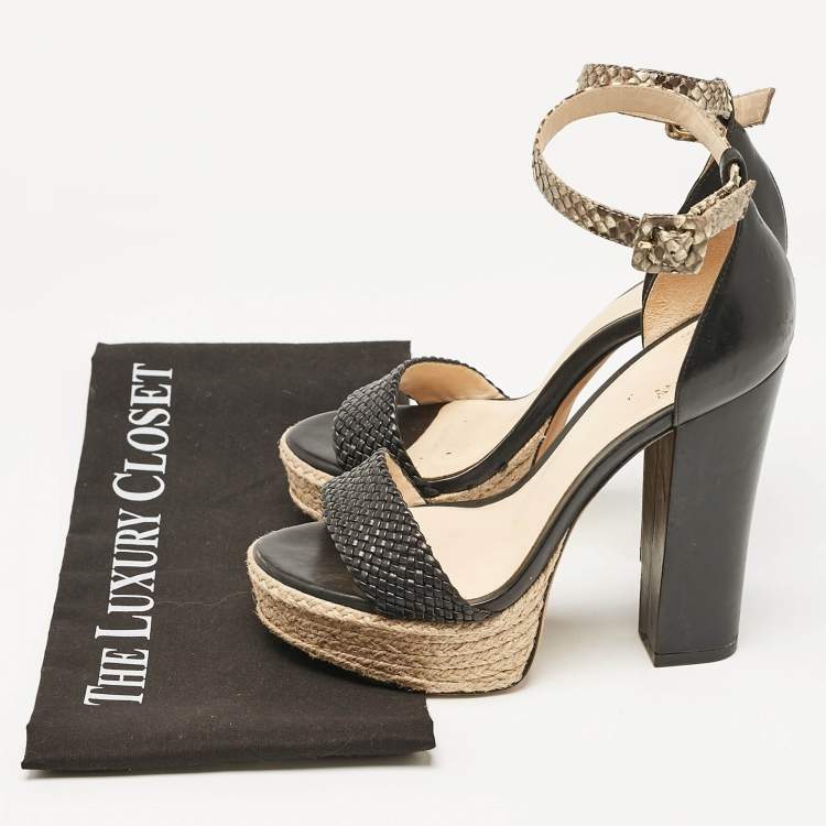 Pre Owned Alexandre Birman Black/Beige Leather and Python Leather Ankle Strap Sandals Size 36