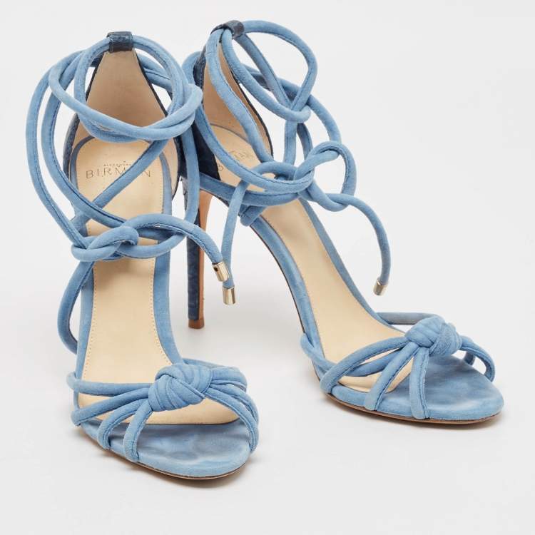 Pre Owned Alexandre Birman Blue Python and Suede Ankle Wrap Sandals Size 37.5