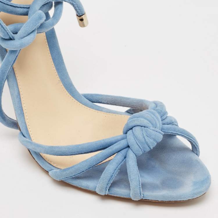 Pre Owned Alexandre Birman Blue Python and Suede Ankle Wrap Sandals Size 37.5