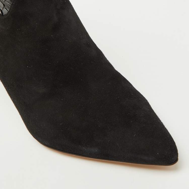 Pre Owned Alexander Birman Black Suede and Python Pointed Toe Ankle Booties Size 41