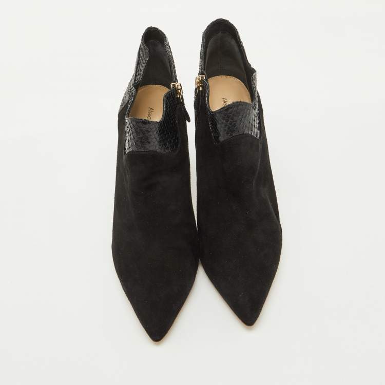 Pre Owned Alexander Birman Black Suede and Python Pointed Toe Ankle Booties Size 41
