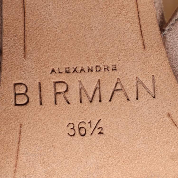 Pre Owned Alexandre Birman Beige Suede Loreta Cage Ankle Wrap Sandals Size 36.5