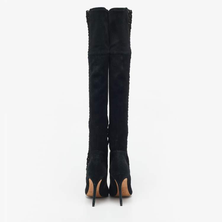 Pre Owned Alexandre Birman Black Suede Over The Knee Boots Size 37