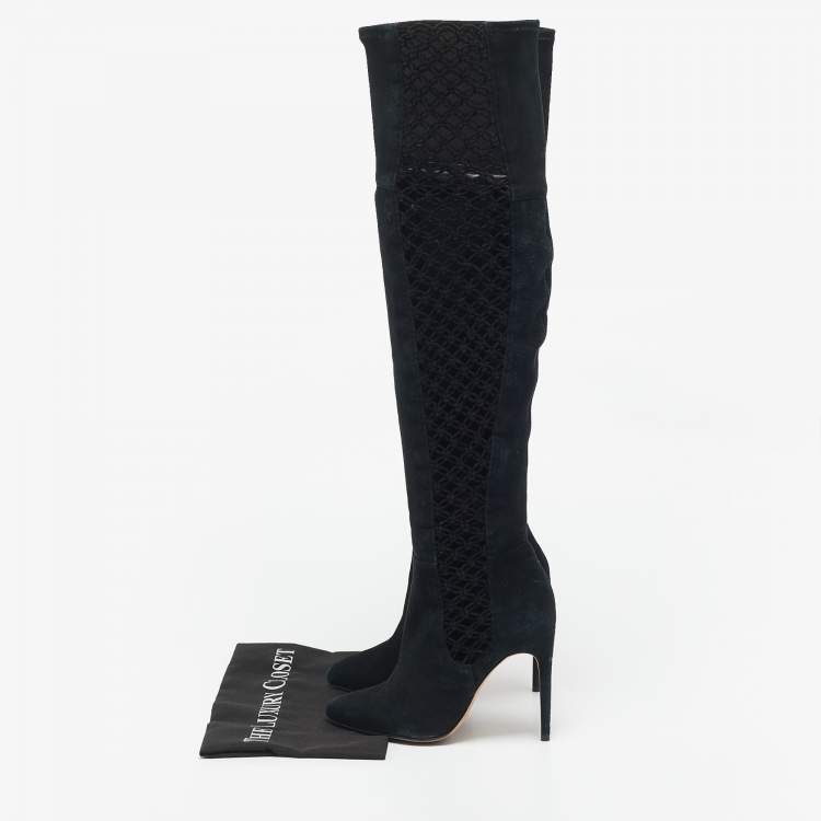 Pre Owned Alexandre Birman Black Suede Over The Knee Boots Size 37