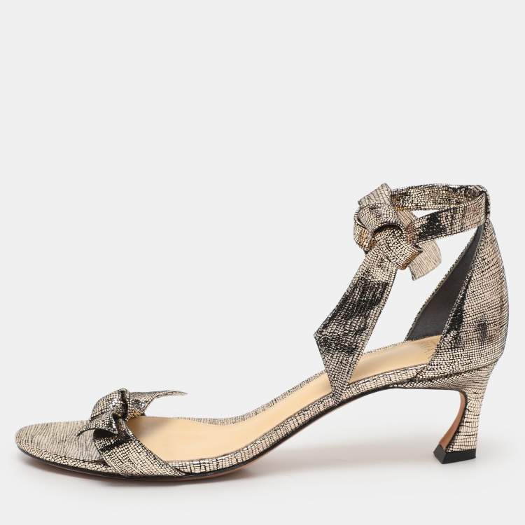Pre Owned Alexandre Birman Metallic Gold Textured Leather Clarita Ankle Strap Sandals Size 38.5