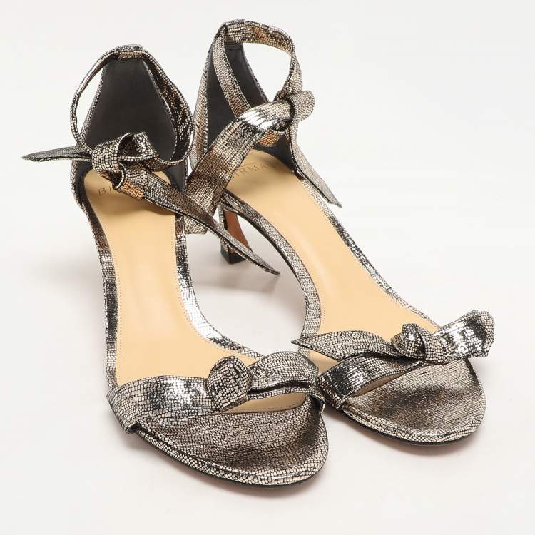 Pre Owned Alexandre Birman Metallic Gold Textured Leather Clarita Ankle Strap Sandals Size 38.5