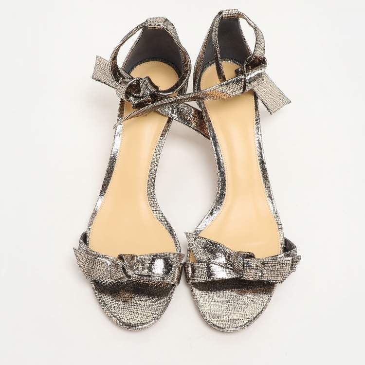 Pre Owned Alexandre Birman Metallic Gold Textured Leather Clarita Ankle Strap Sandals Size 38.5