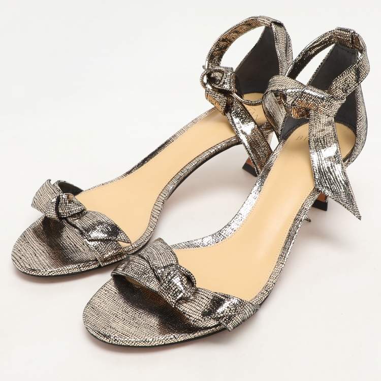 Pre Owned Alexandre Birman Metallic Gold Textured Leather Clarita Ankle Strap Sandals Size 38.5