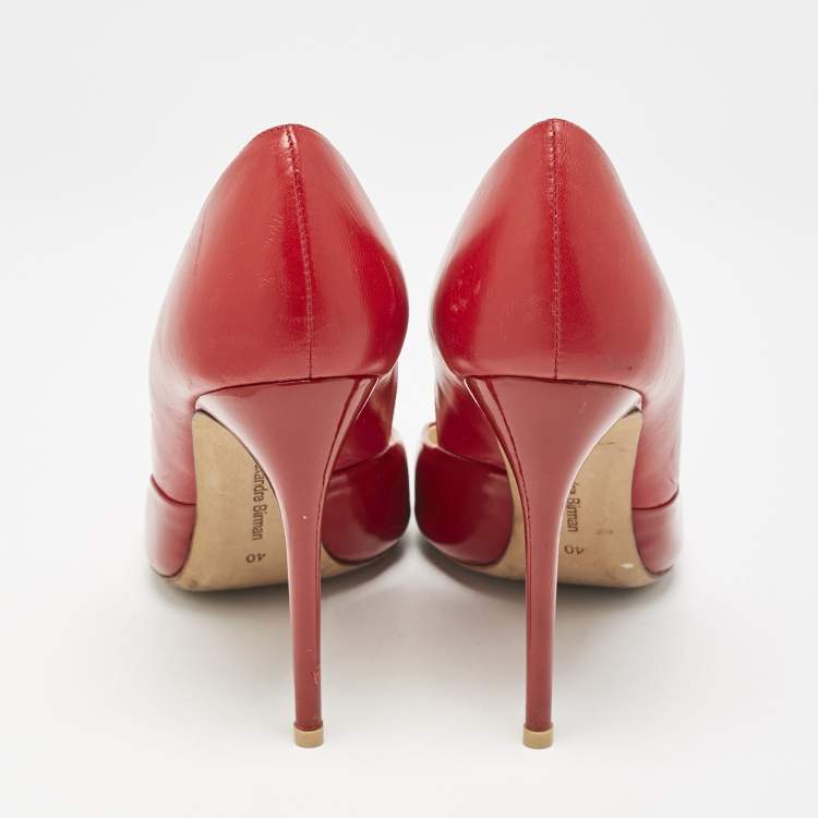 Pre Owned Alexandre Birman Red Leather and Python Leather Pointed Toe Pumps Size 40