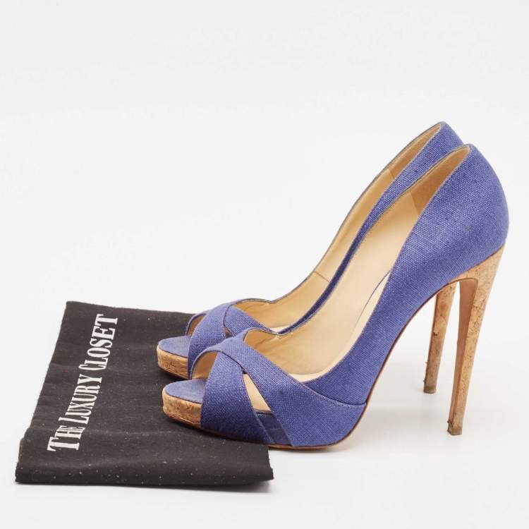 Pre Owned Alexandre Birman Blue Raffia Peep Toe Pumps Size 39.5