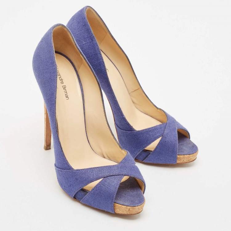 Pre Owned Alexandre Birman Blue Raffia Peep Toe Pumps Size 39.5