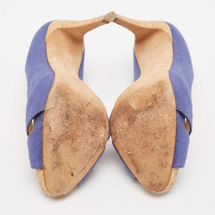 Pre Owned Alexandre Birman Blue Raffia Peep Toe Pumps Size 39.5