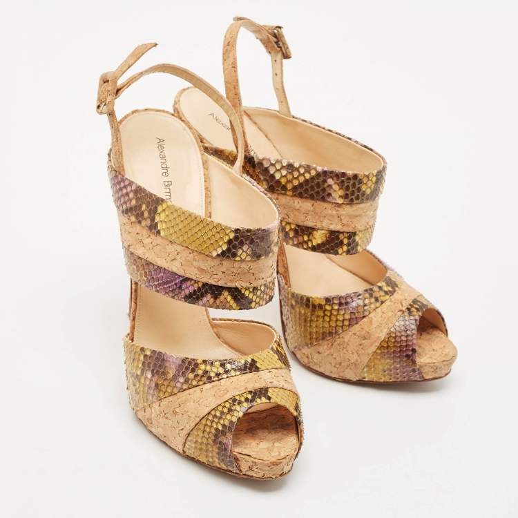 Pre Owned Alexandre Birman Multicolor Cord and Python Leather Ankle Strap Sandals Size 41