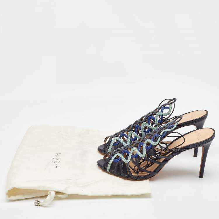 Pre Owned Alexandre Birman Multicolor Snakeskin Caged Ankle Wrap Sandals Size 39.5