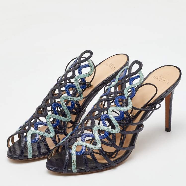 Pre Owned Alexandre Birman Multicolor Snakeskin Caged Ankle Wrap Sandals Size 39.5