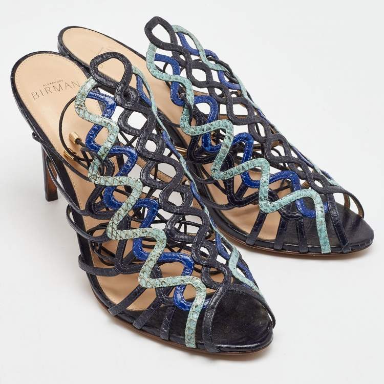 Pre Owned Alexandre Birman Multicolor Snakeskin Caged Ankle Wrap Sandals Size 39.5