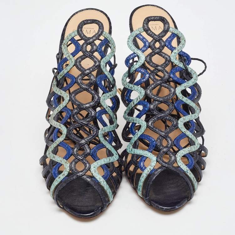 Pre Owned Alexandre Birman Multicolor Snakeskin Caged Ankle Wrap Sandals Size 39.5