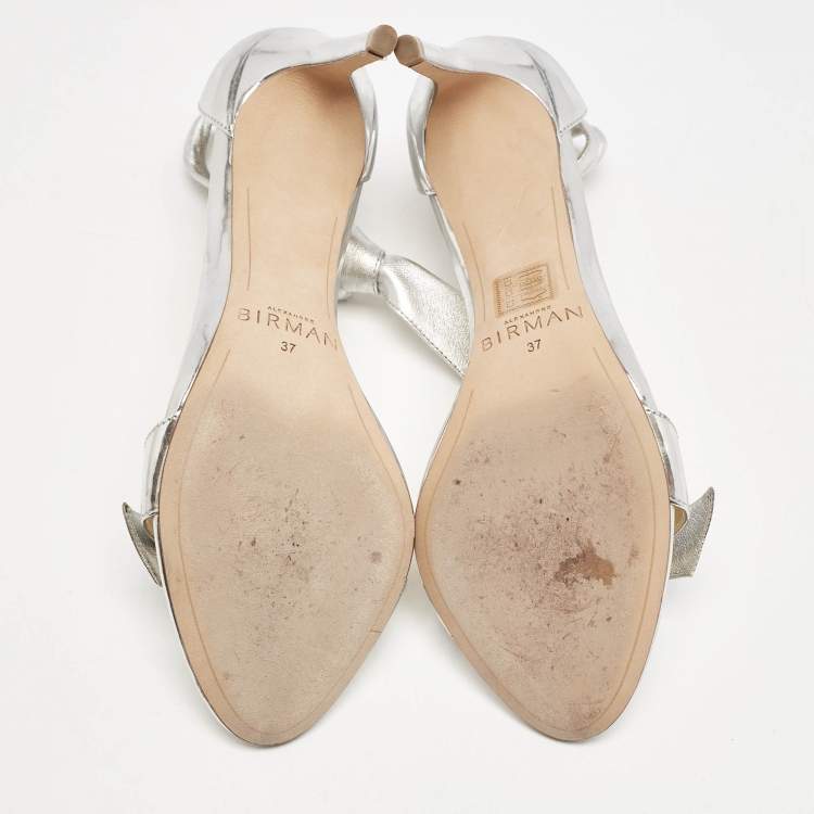 Pre Owned Alexandre Birman Silver Leather Clarita Sandals Size 37