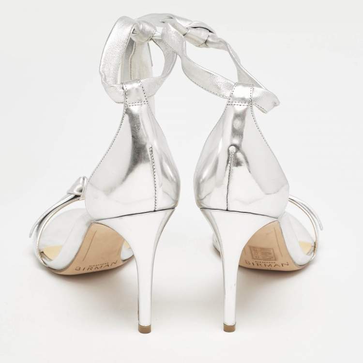 Pre Owned Alexandre Birman Silver Leather Clarita Sandals Size 37