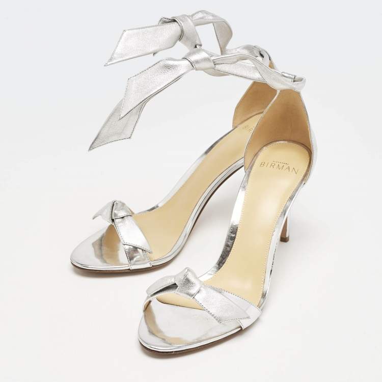 Pre Owned Alexandre Birman Silver Leather Clarita Sandals Size 37