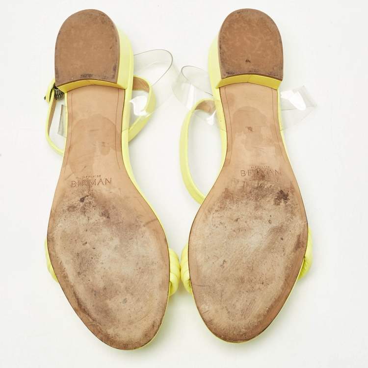 Pre Owned Alexandre Birman Neon Yellow Leather and PVC Vicky Ankle Strap Sandals Size 41