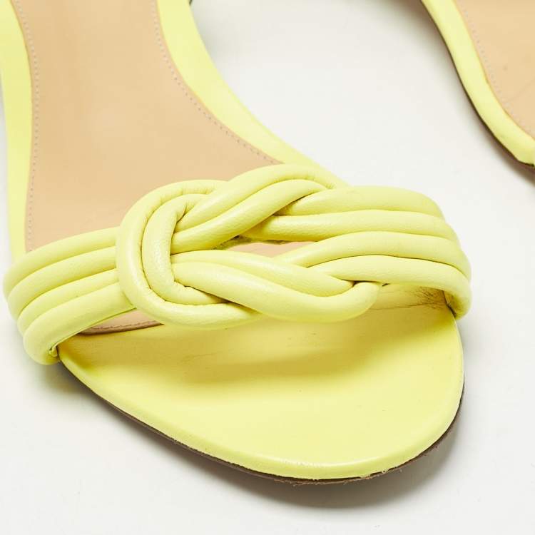 Pre Owned Alexandre Birman Neon Yellow Leather and PVC Vicky Ankle Strap Sandals Size 41