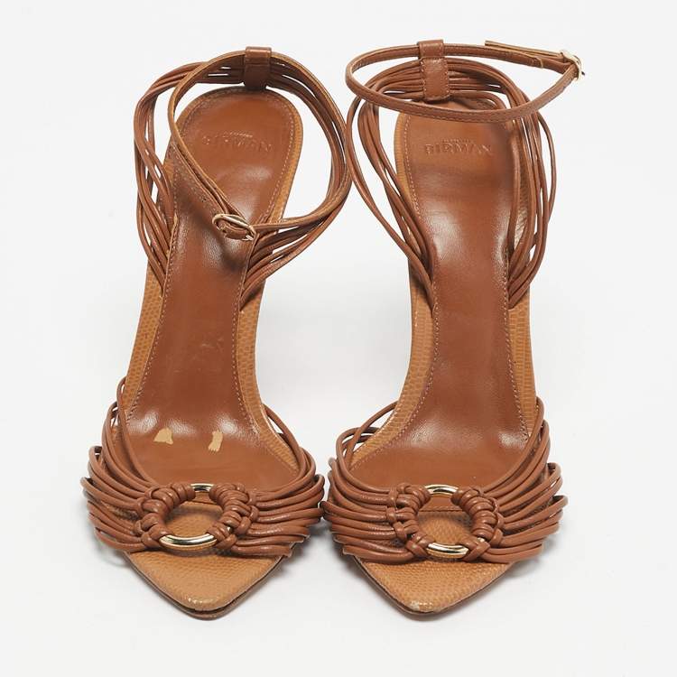 Pre Owned Alexandre Birman Brown Leather Harper Ankle Strap Sandals Size 39