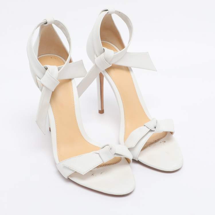 Pre Owned Alexandre Birman White Leather Clarita Bow Ankle Wrap Sandals Size 36