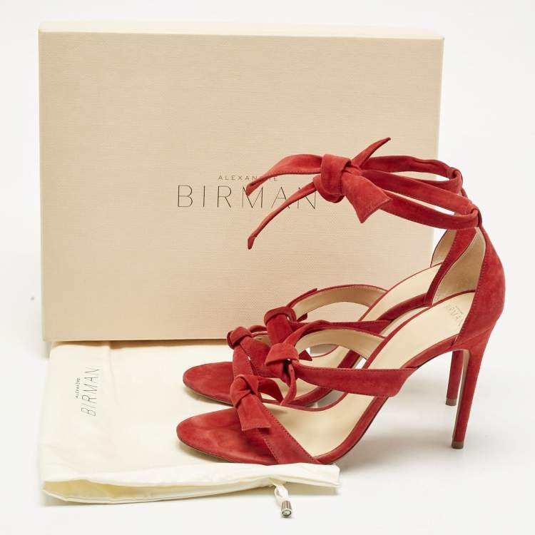 Pre Owned Alexandre Birman Red Suede Clarita Ankle Strap Sandals Size 39.5