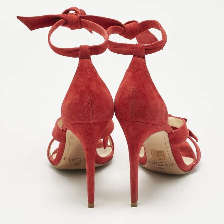 Pre Owned Alexandre Birman Red Suede Clarita Ankle Strap Sandals Size 39.5