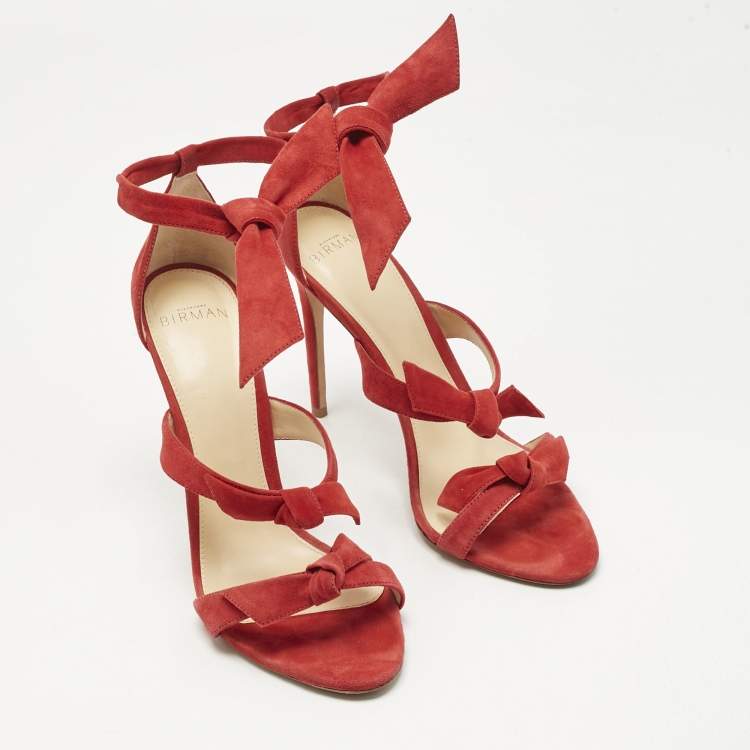 Pre Owned Alexandre Birman Red Suede Clarita Ankle Strap Sandals Size 39.5