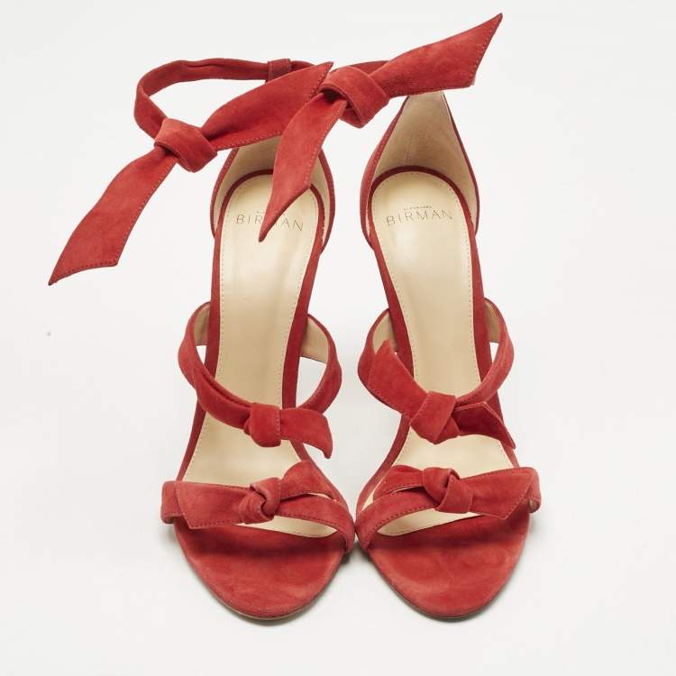 Pre Owned Alexandre Birman Red Suede Clarita Ankle Strap Sandals Size 39.5