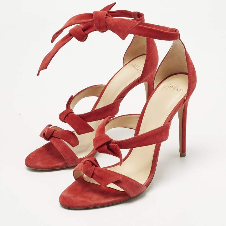 Pre Owned Alexandre Birman Red Suede Clarita Ankle Strap Sandals Size 39.5