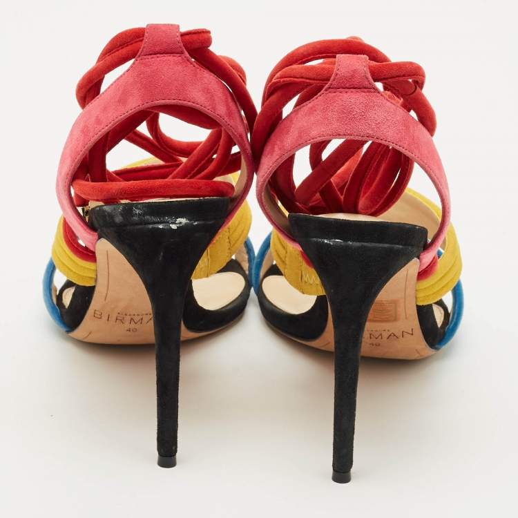 Pre Owned Alexandre Birman Multicolor Suede Aurora Ankle Wrap Sandals Size 40