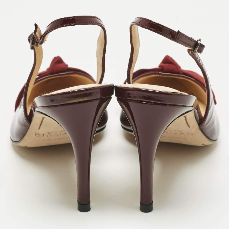 Pre Owned Alexandre Birman Burgundy Patent Leather Bow Slingback Pumps Size 35.5
