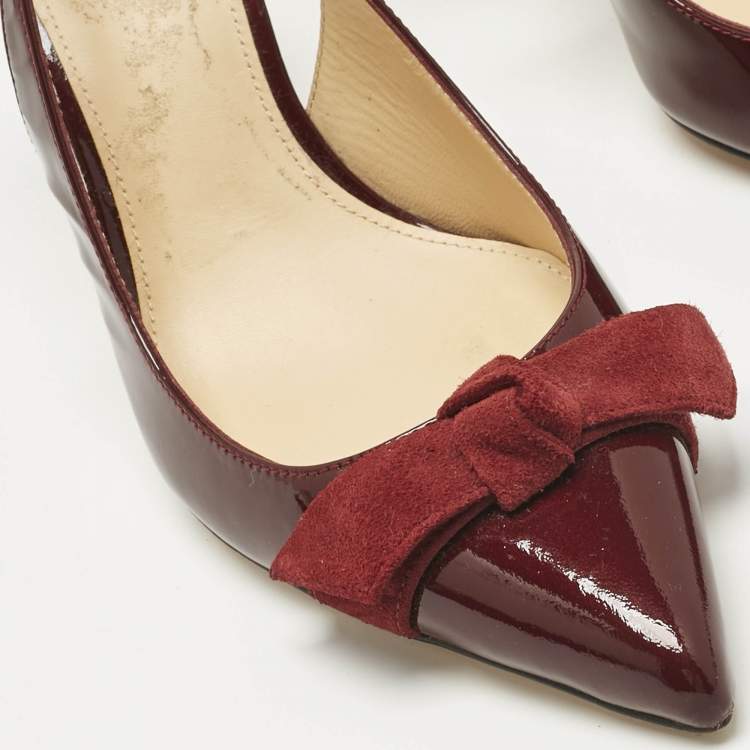 Pre Owned Alexandre Birman Burgundy Patent Leather Bow Slingback Pumps Size 35.5