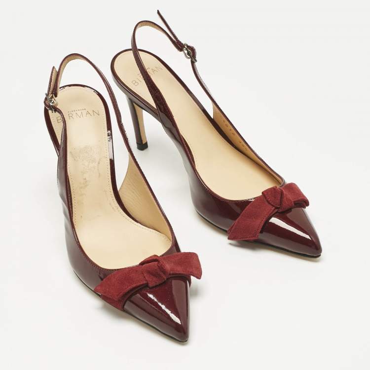 Pre Owned Alexandre Birman Burgundy Patent Leather Bow Slingback Pumps Size 35.5