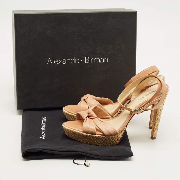 Pre Owned Alexandre Birman Size 41.5 Beige Leather Lolita Knot Ankle Strap Sandals